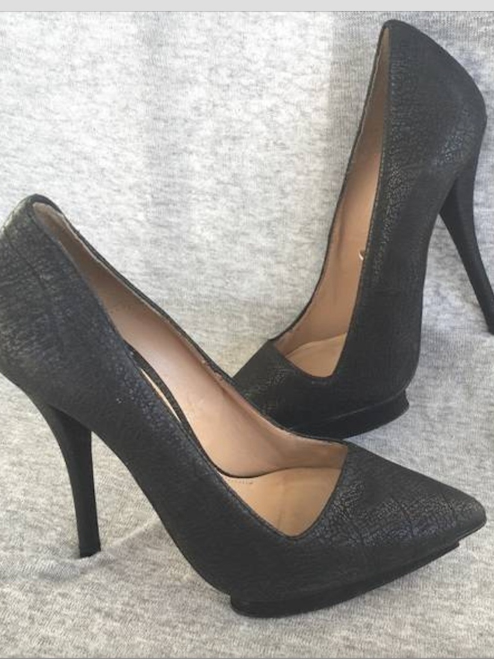 ZARA COLLECTION BLACK TEXTURED PLATFORM POINTED TOE PUMPS HEELS